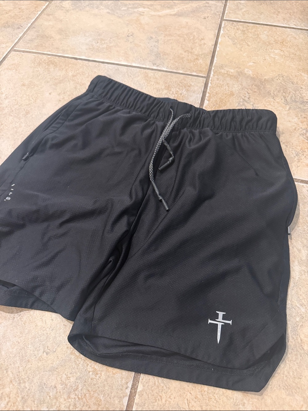Three nails  Black Athletic Shorts with Logo Lightweight Training Shorts/liner